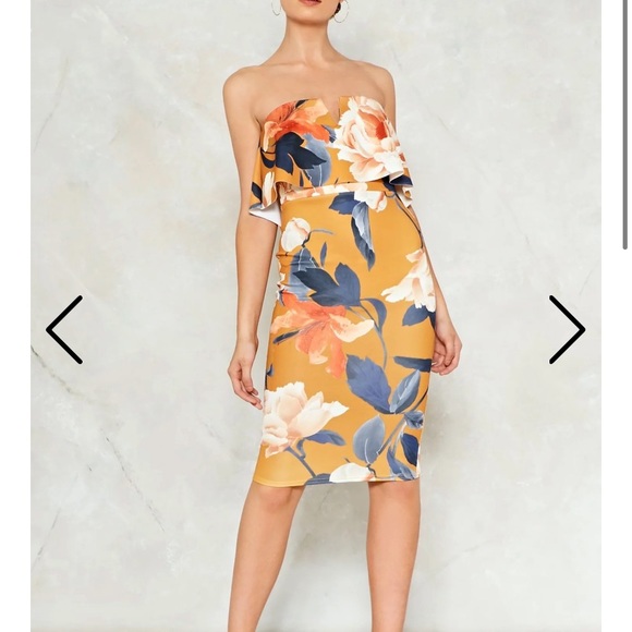 Golden floral midi dress - Picture 2 of 7